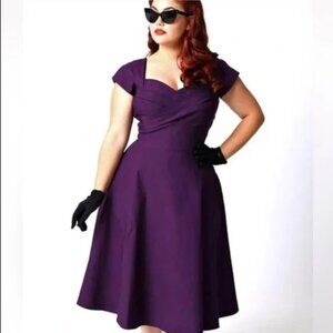 Unique Vintage Stop Staring ALTERED Cap Sleeve Swing Dress Purple Plus Size 16